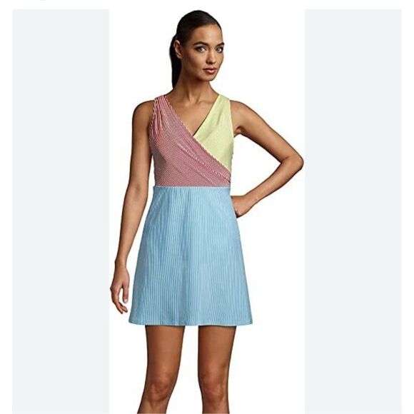 Lands end NWOT bathing suit dress yellow blue red lined size 14 - Picture 1 of 9